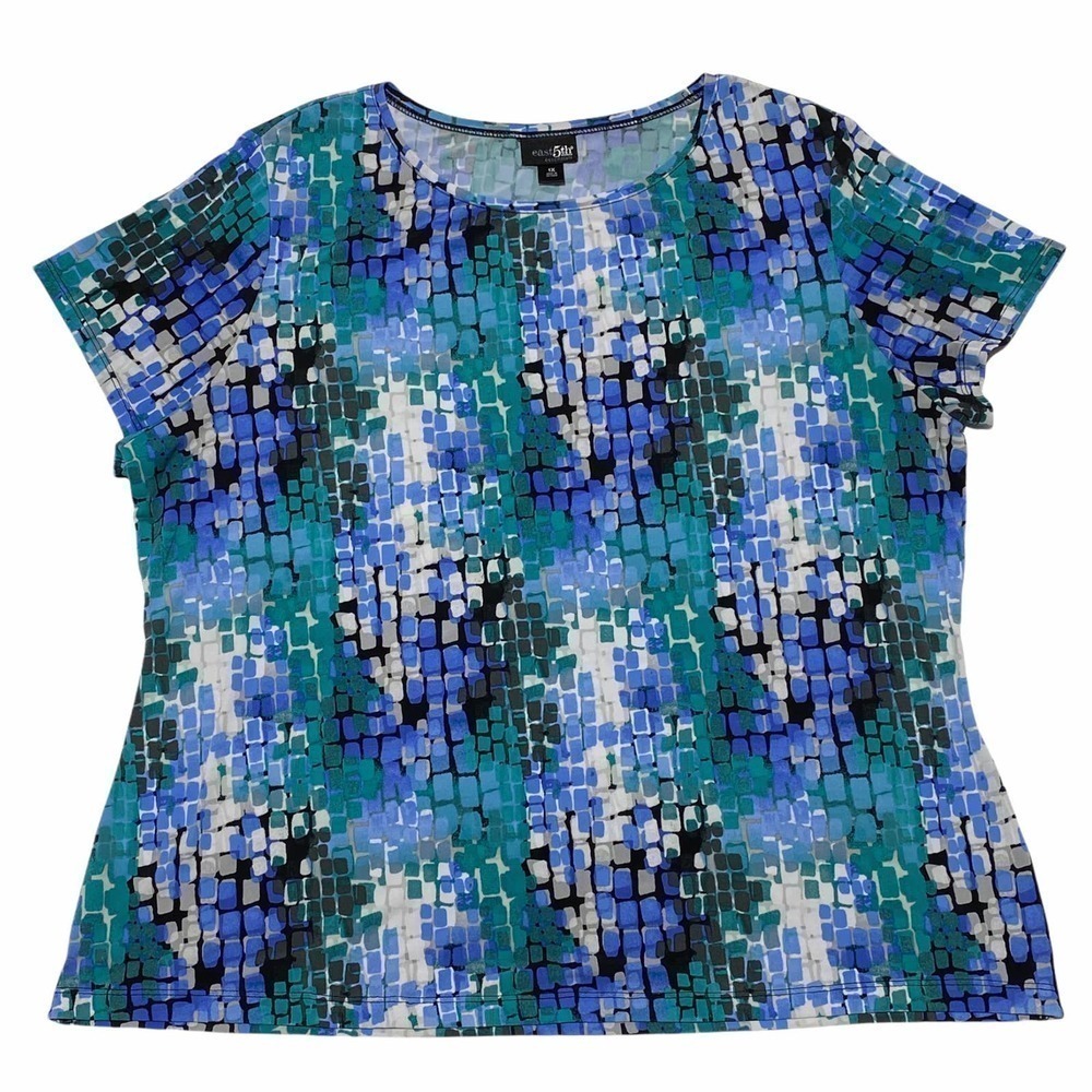 EAST 5th Woman Essentials Multicolored Geometric Print Short Sleeve Blouse
